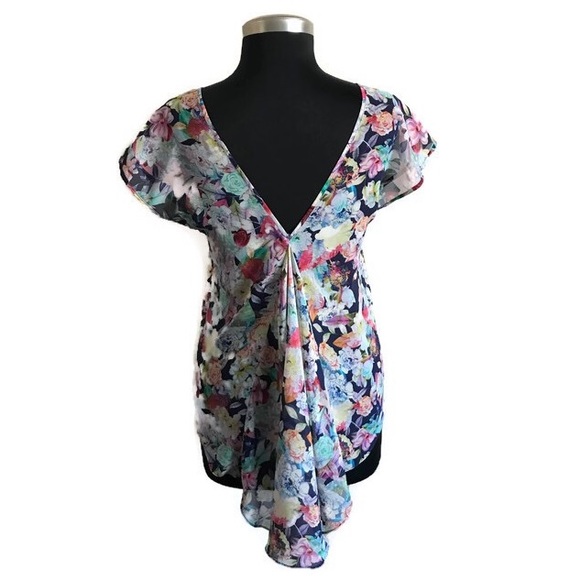 TOPSHOP PETITE Floral Fishtail Sheer Blouse Size 4 - Picture 2 of 4